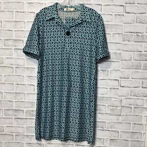 Aryeh Teal and Black Abstract Dress size Large with‎ optional sash for cinching